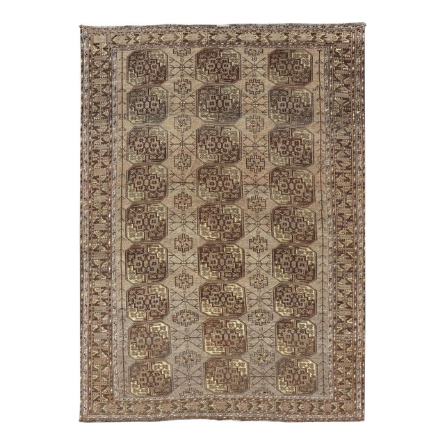 Hand-Knotted Turkomen Ersari Rug in Wool With Repeating Sub-Geometric Gul Design For Sale
