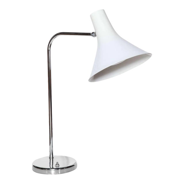 Nessen Studios Adjustable Chrome Desk Lamp With White Shade, 1960's For Sale