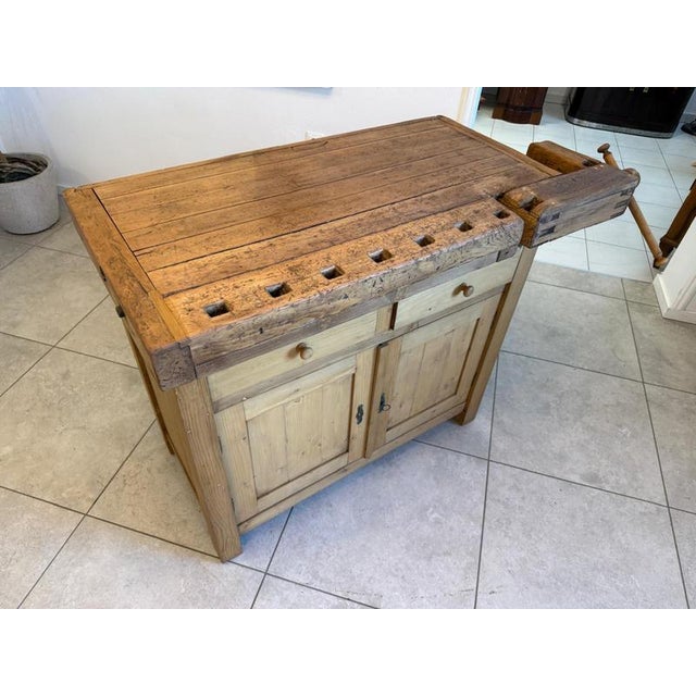 Brown Wooden Workbench in Reclaimed Oak and Spruce For Sale - Image 8 of 11