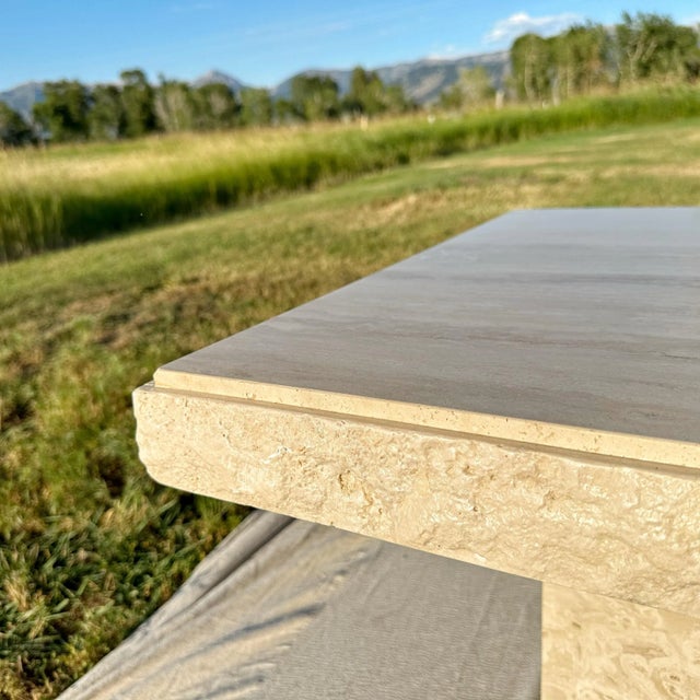 Rough Cut Edge Travertine Side Tables - A Pair For Sale - Image 6 of 12