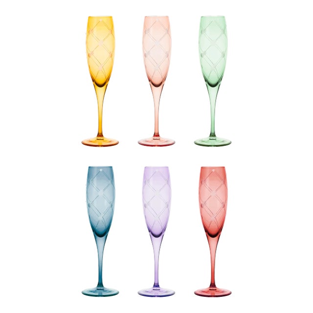 ARTEL Harlequin Wine Flute in Assorted Colors - Set of 6 in Pastels For Sale