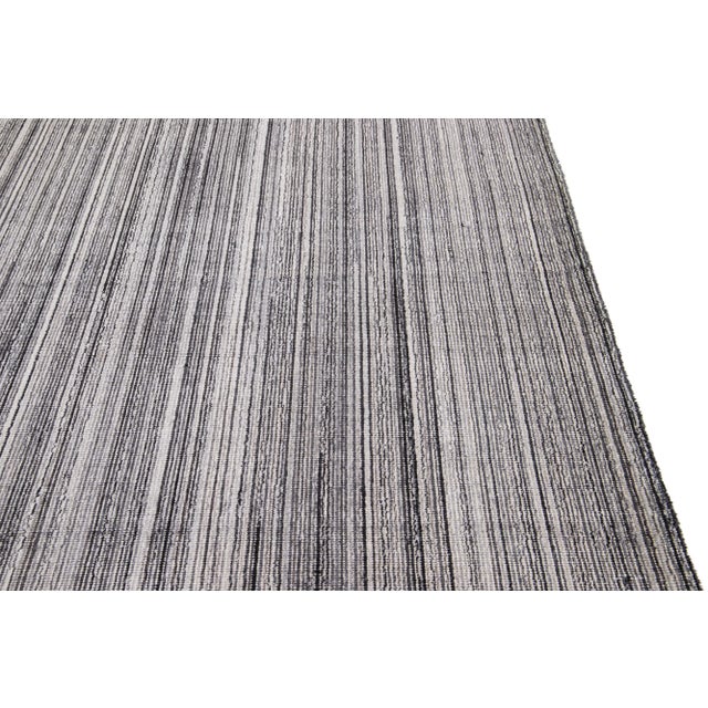 Modern Apadana's Groove Handmade Gray Bamboo/Silk Rug With Stripe Motif For Sale In New York - Image 6 of 11