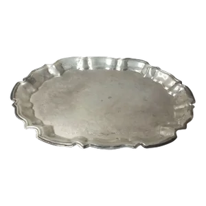 1970s Leonard Silver Scalloped & Footed Embossed Tray