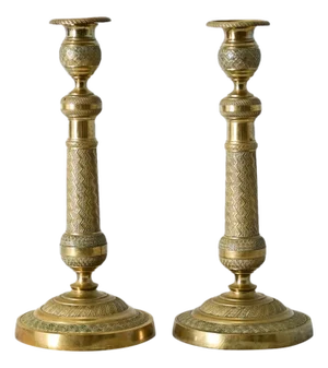 French Pair of 19th Century Empire Brass Candlesticks