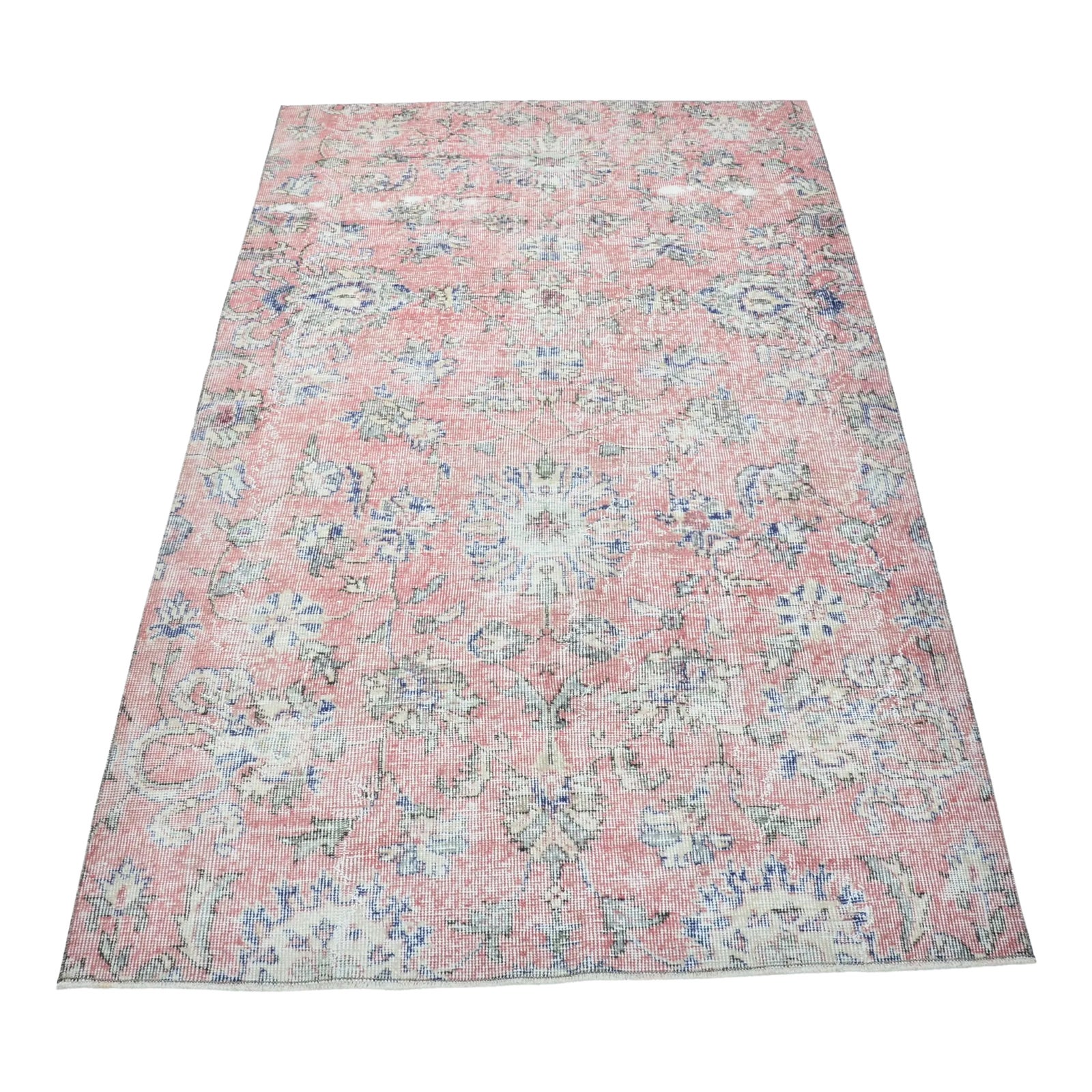 1960s Hot Pink Oriental Design Distressed Pale Rug | Chairish