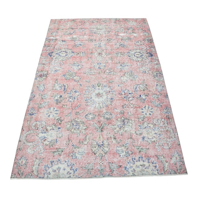 1960s Hot Pink Oriental Design Distressed Pale Rug For Sale