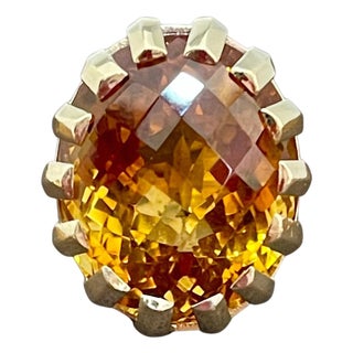 42 Carat Natural Oval Citrine Cocktail Ring in 14 Karat Yellow Gold, Estate For Sale