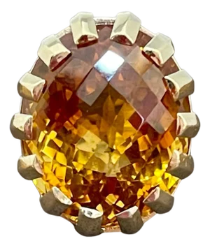 42 Carat Natural Oval Citrine Cocktail Ring in 14 Karat Yellow Gold, Estate