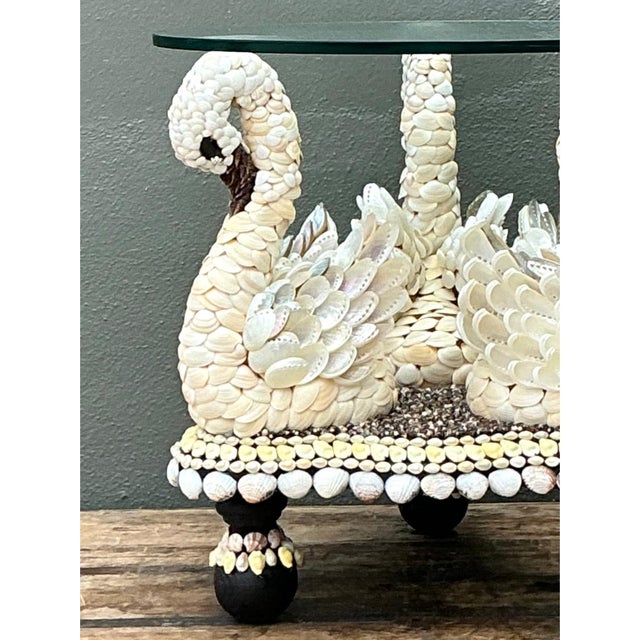 Vintage Shell Encrusted Wood Swan Table For Sale - Image 10 of 13