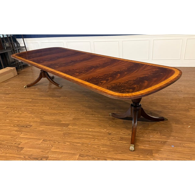 Traditional Traditional Georgian Style Multi-Banded Mahogany Dining Table by Leighton Hall - Showroom Sample For Sale - Image 3 of 18