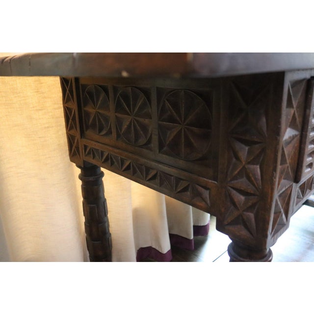 Red 108-Inch Spanish Baroque Hand-Carved Walnut Console Table - 9-Foot Grand Hacienda Refectory For Sale - Image 8 of 18
