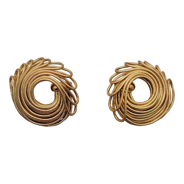 Vintage Signed Napier Goldtone Wrapped Wire Cuff Earrings- 2 Pieces For Sale