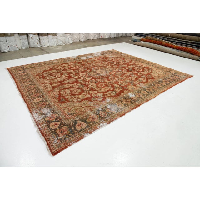 Persian Antique Persian Mahal Wool Rug in Rust Color With Floral Design For Sale - Image 3 of 12