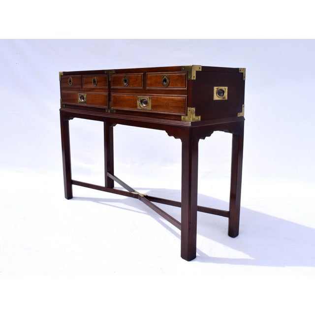 Campaign Mahogany Campaign Style Two Drawer Console Table For Sale - Image 3 of 14