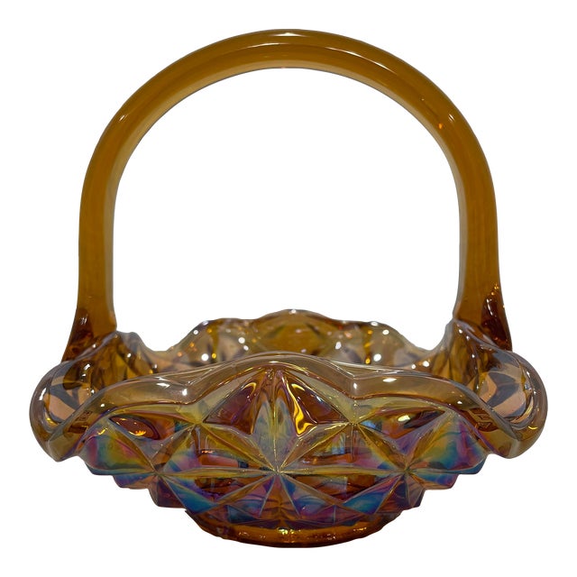 MCM Easter Decor Easter Basket - Vintage Amber Carnival Glass, 1970s - Indiana Glass Monticello For Sale
