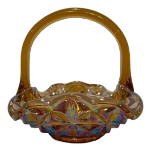 MCM Easter Decor Easter Basket - Vintage Amber Carnival Glass, 1970s - Indiana Glass Monticello