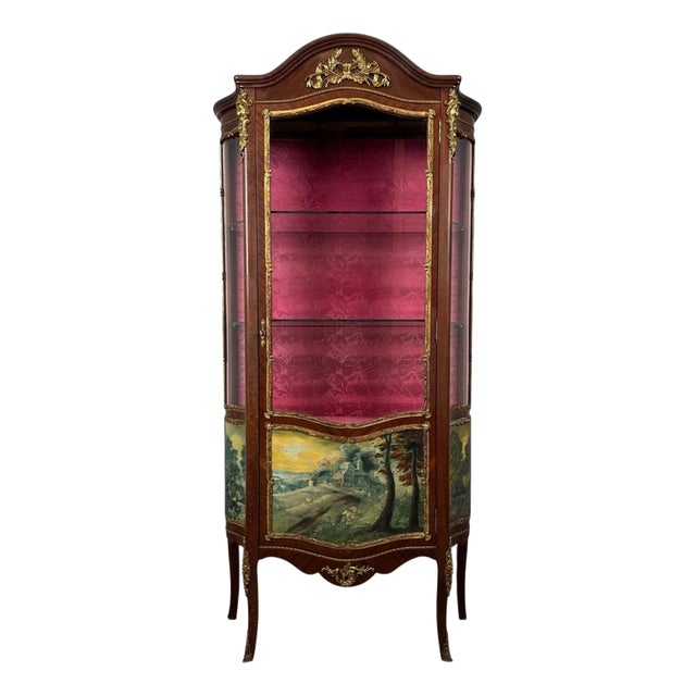 Antique Early 20th Century French Painted Mahogany Display Cabinet For Sale