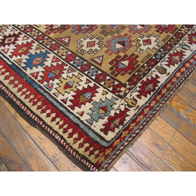 Small Scatter Size Light Yellow Color Antique Tribal Geometric Wool Pile Caucasian Chi Chi Rug For Sale - Image 4 of 5