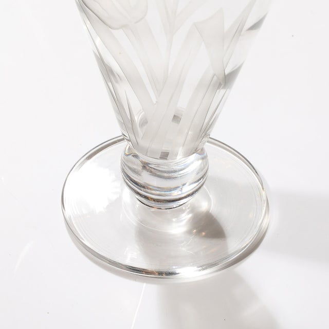 This bold and graphic Art Deco Frosted and Transparent Glass Vase W/ Floral Relief Detailing France, circa 1930. This...