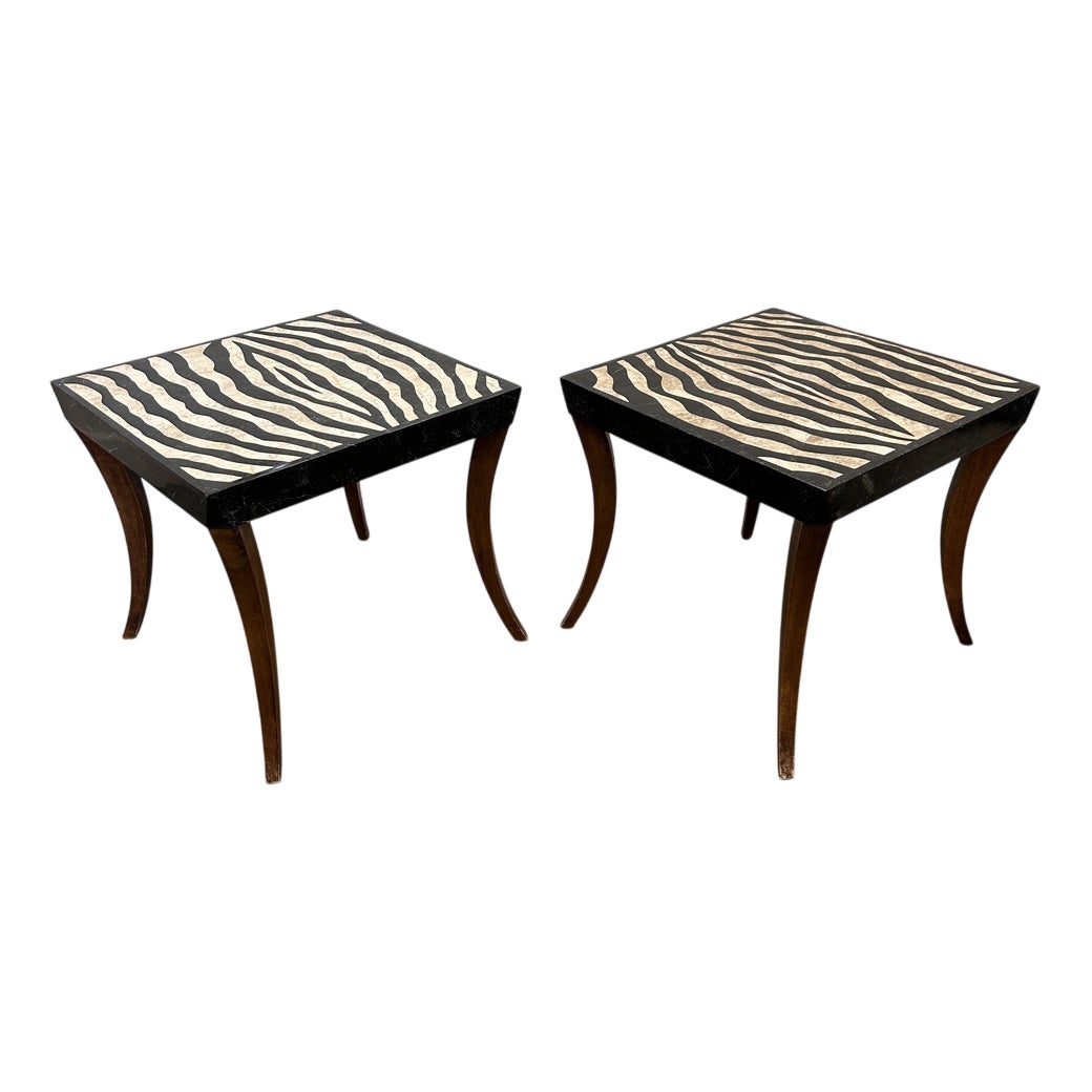 Italian Zebra Inlaid Tessellated Stone Tables with Refined Curv, Set of ...