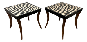 Italian Zebra Inlaid Tessellated Stone Tables with Refined Curv, Set of 2