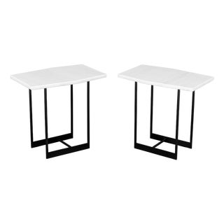 Contemporary White Marble Top Side Tables, Pair For Sale