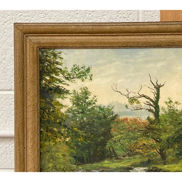 Green Tobias Everet Spence, River Forest Landscape Oil Painting by 20th Century Post War Irish Artist, 1945 For Sale - Image 8 of 13