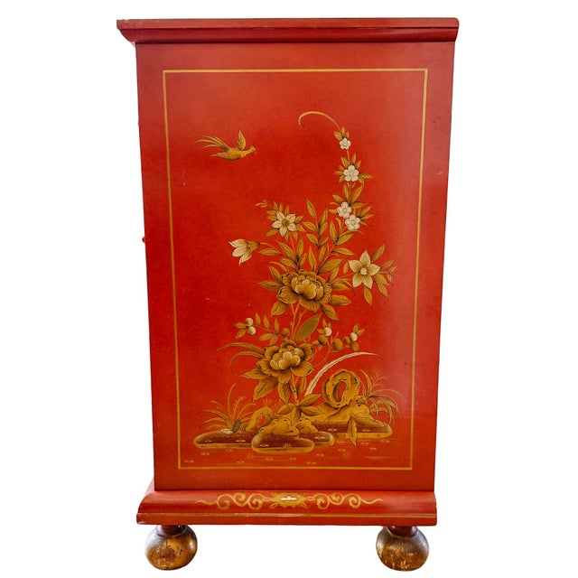 Red 1960s Hollywood Regency Chinoiserie Red Lacquered Hand-Painted Chest of Drawers Attributed To Baker Furniture For Sale - Image 8 of 11