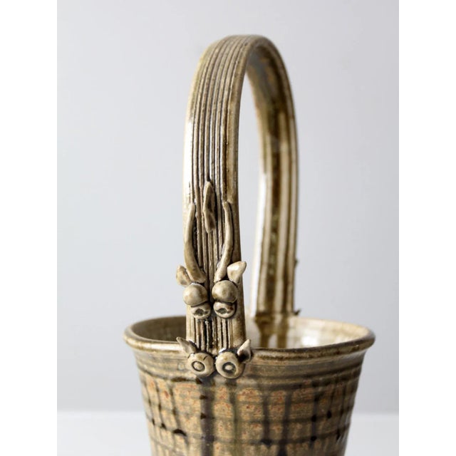 Vintage Frank Polizzi Pottery Basket Vase For Sale - Image 4 of 13