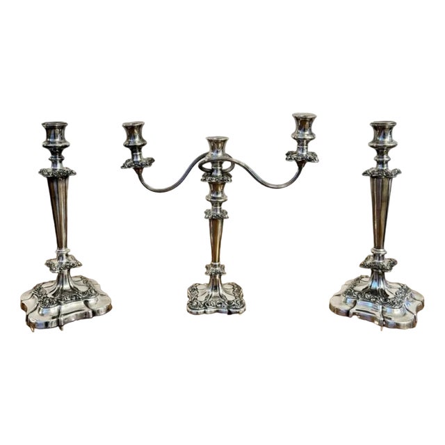 Antique Victorian Ornate Silver Plated Candleholders, 1880, Set of 3 For Sale