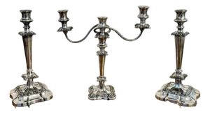 Antique Victorian Ornate Silver Plated Candleholders, 1880, Set of 3
