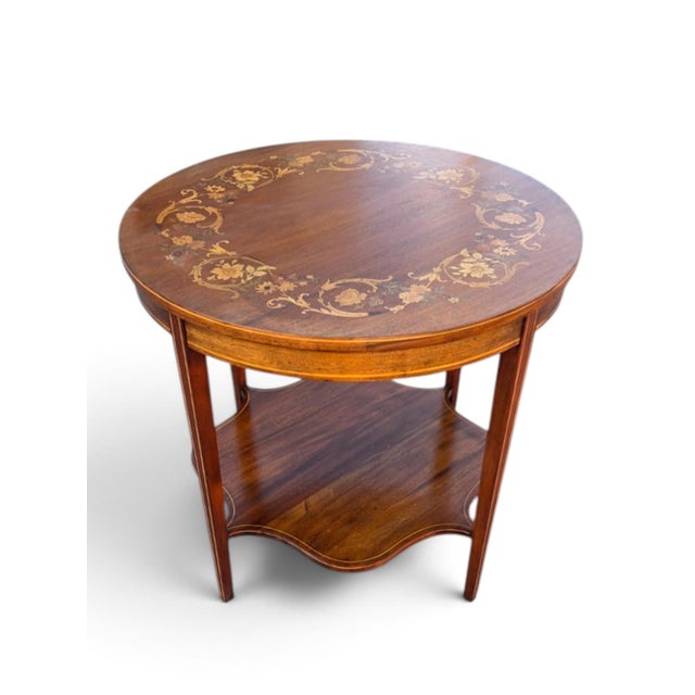 19th Century English Sheraton Mahogany Marquetary Center Table. For Sale - Image 13 of 15