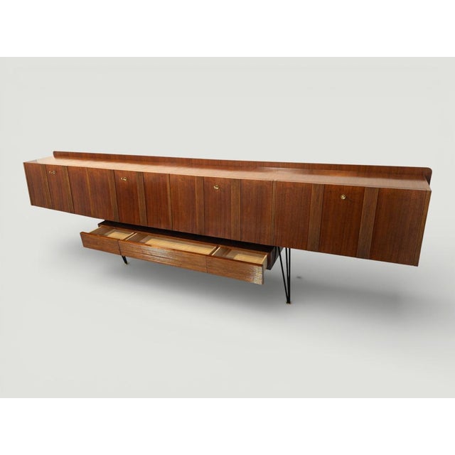 Long Mid-Century Italian Sideboard in Walnut, 1950s For Sale - Image 12 of 18
