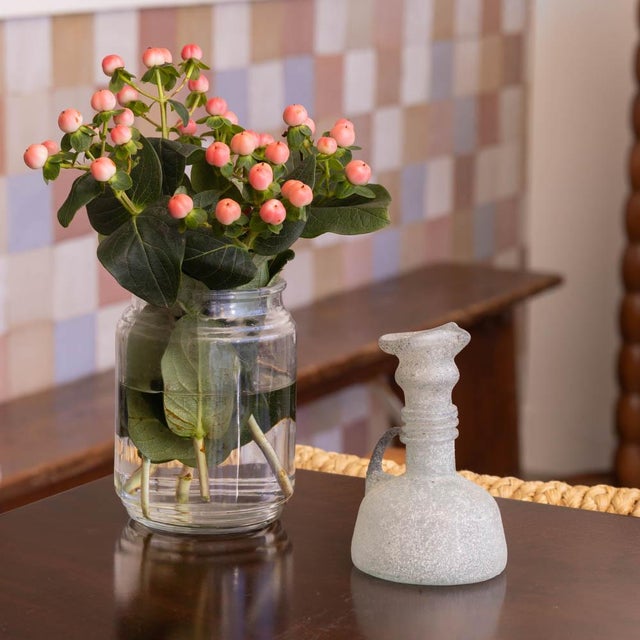 Vintage Scavo vase made of frosted pale green glass and ornate detailing on sides from Murano, Italy, 1960s. Beautiful...