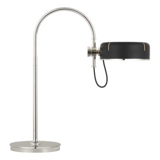 Thomas O'Brien by Visual Comfort Signature Oso 25" Arc Table Lamp in Polished Nickel with Matte Black Shade For Sale