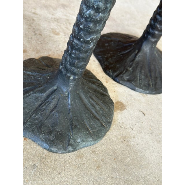 Pair Vintage Coastal Rustic Metal Palm Tree Staggering Candlestick Holders For Sale In Naples, FL - Image 6 of 11
