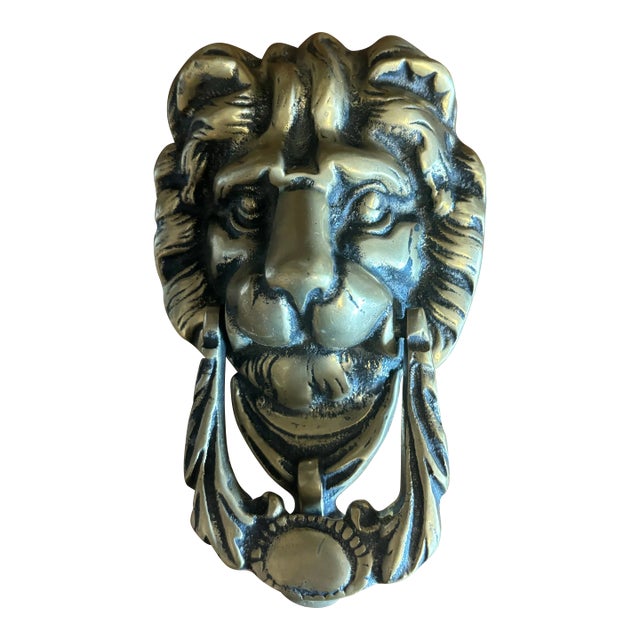 Vintage English Brass Lion Head Door Knocker For Sale