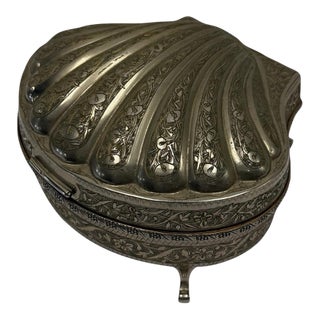 1950s Hand-Tooled Fred Zimbalist Nickel Silver Musical Shell Jewelry Box For Sale