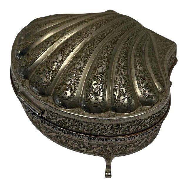 1950s Hand-Tooled Fred Zimbalist Nickel Silver Musical Shell Jewelry Box For Sale