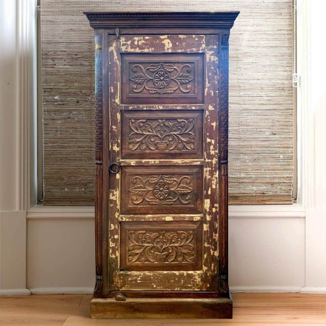 Dimension: 30" W x 18" D x 58" H Features: Handcrafted by skilled artisans Vintage carved door repurposed 100% solid wood...