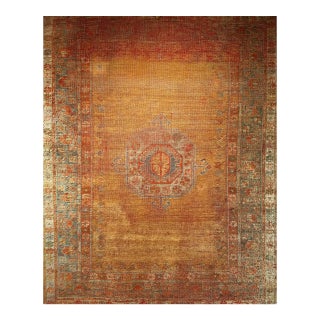 19th Century Antique Turkish Oushak Area Rug, 1880s, Pale Yellow & Blue, 5' x 5' For Sale