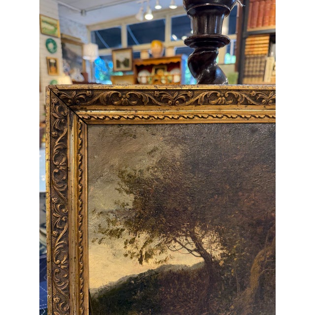 19th Century Antique Oil Painting French Lake Landscape For Sale - Image 5 of 9