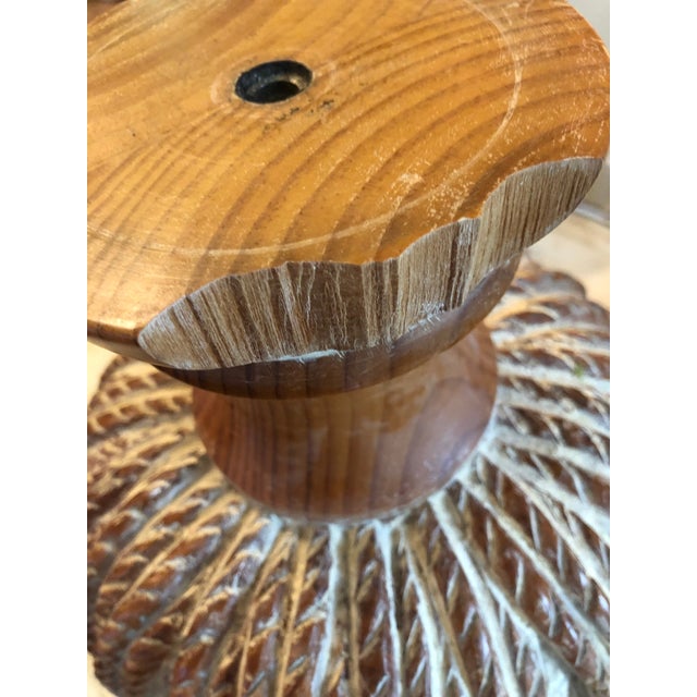 1980s Hollywood Regency Old Wood Yellow Pine Carved Tassel Side Table For Sale - Image 6 of 9