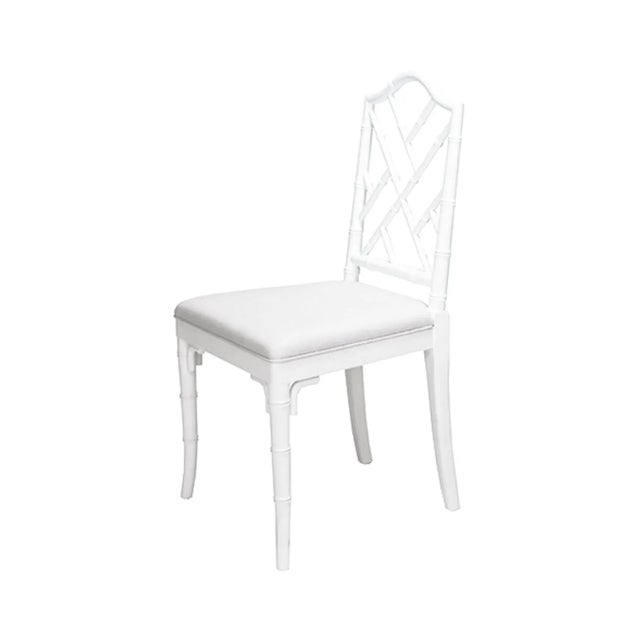 Chinese Matthew Izzo Home - Fairfield Matte White Lacquer Chippendale Side Chair With Upholstered White Linen Seat For Sale - Image 3 of 5