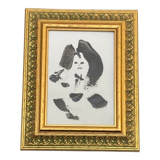 Contemporary Original Abstract Female Portrait Painting Vintage Tabletop Frame For Sale