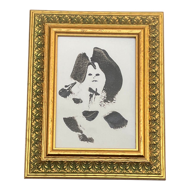 Contemporary Original Abstract Female Portrait Painting Vintage Tabletop Frame For Sale