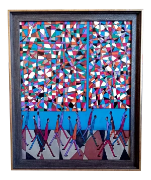 "City Centre" Contemporary Figurative Abstract Oil Painting by Christopher Barrow, Framed