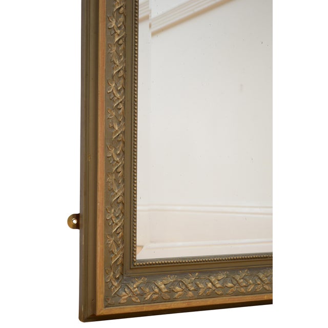 Belle Époque French Gilded and Olive Green Wall Mirror with Ribbon Crest, 1900s For Sale - Image 12 of 15