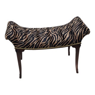 Early 20th Century Antique Cherry Wood Newly Upholstered Tiger Animal Print Window Seat Bench For Sale