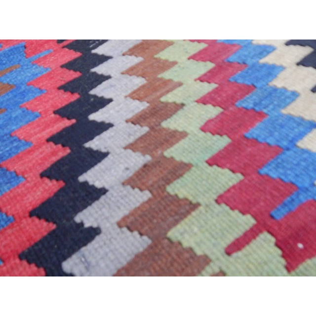 Hot Pink 1960s Turkish Blue Wool Diamond Kilim Rug 2'11" X 4'2" For Sale - Image 8 of 11